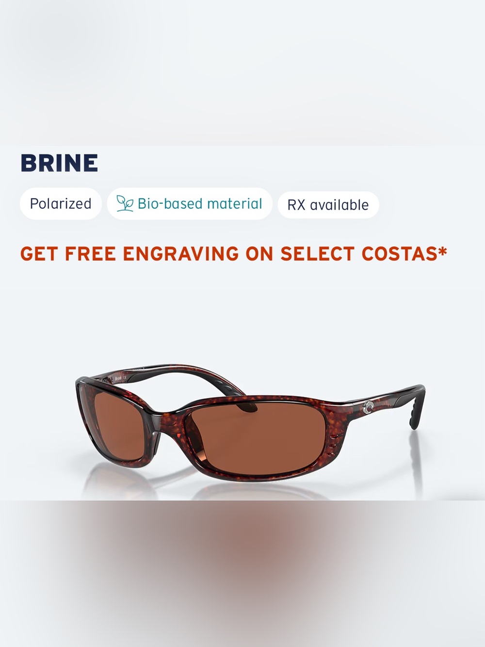 Costa Del Mar Brine Tortoise Frame Sunglasses with Brown Lenses